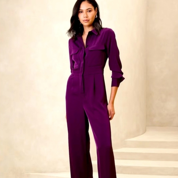 Banana Republic Plum colored wide legged pant jumpsuit. - Picture 3 of 4